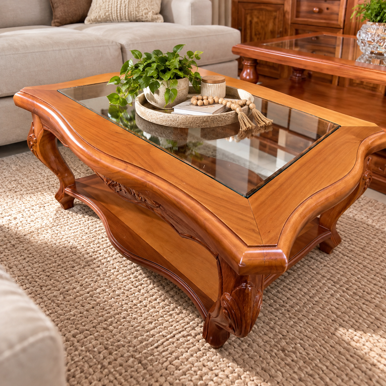 Mesa de centro con vidrio